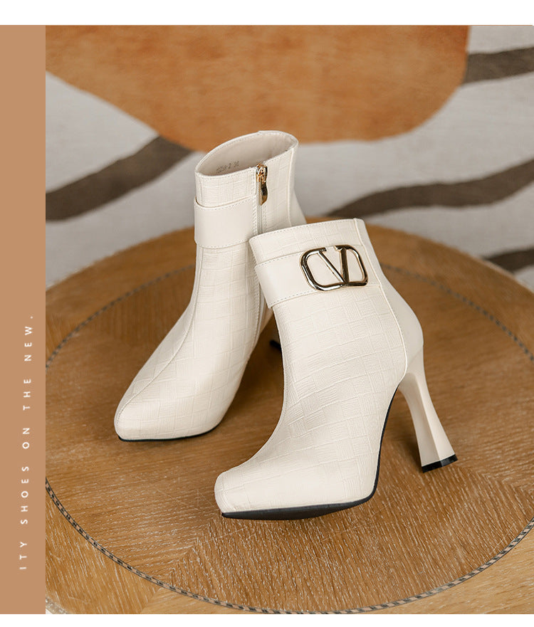 2023 new fashion simple short boots women's high-heeled fashion plus velvet Martin boots pointed toe stiletto spring and autumn women's single boots 