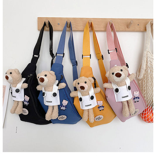 New Children's Chest Bag 2022 Fashion Cute Plush Bear Shoulder Bag Girl Little Princess Canvas Messenger Bag 