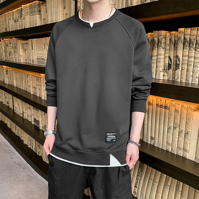 2022 spring and autumn new men's fake two-piece long-sleeved T-shirt fashion trend men's loose couple sweater bottoming shirt 