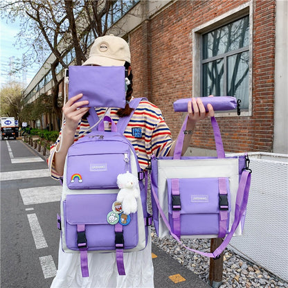 2023 new Korean style student fashion multi-purpose junior high school student campus college student four-piece school bag backpack 