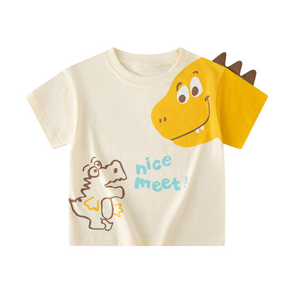 Cross-border children's clothing summer new children's cartoon dinosaur short-sleeved T-shirt boy baby clothes trendy loose one-piece delivery 