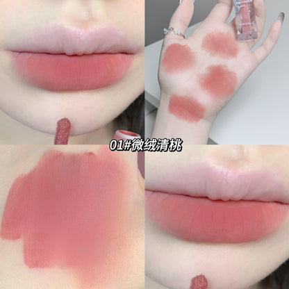 Sachino cream air velvet lip glaze matte matte matte ကတ္တီပါ နှုတ်ခမ်းနီသည် ခွက်ထဲ ကပ်ရန်မလွယ်ကူသလို အမျိုးသမီးများအတွက် အရောင်နှင့် ကြာရှည်ခံမိတ်ကပ်လိမ်းထားသော နှုတ်ခမ်းနီ 