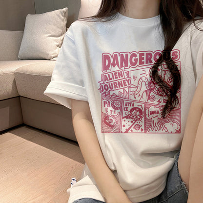 2023 spring and summer white bottoming shirt female Japanese animation printed cotton short-sleeved t-shirt loose tide brand couple outfit 