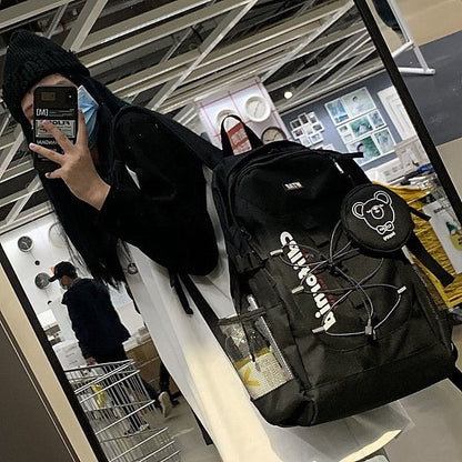 Korean ins street Hong Kong style backpack female Japanese style Harajuku ulzzang workwear backpack male high school student school bag 