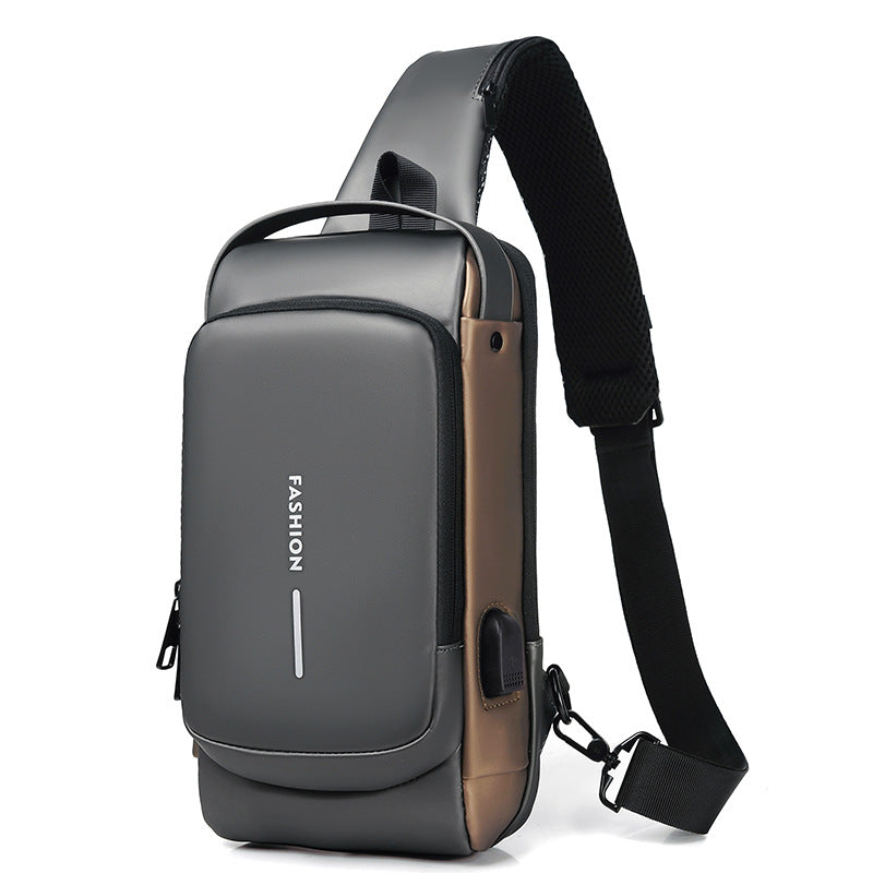 Men's Bags Shoulder Messenger Bag Multifunctional Sports Diagonal Hanging Chest Backpack USB Charging Port Anti-theft Chest Bag 