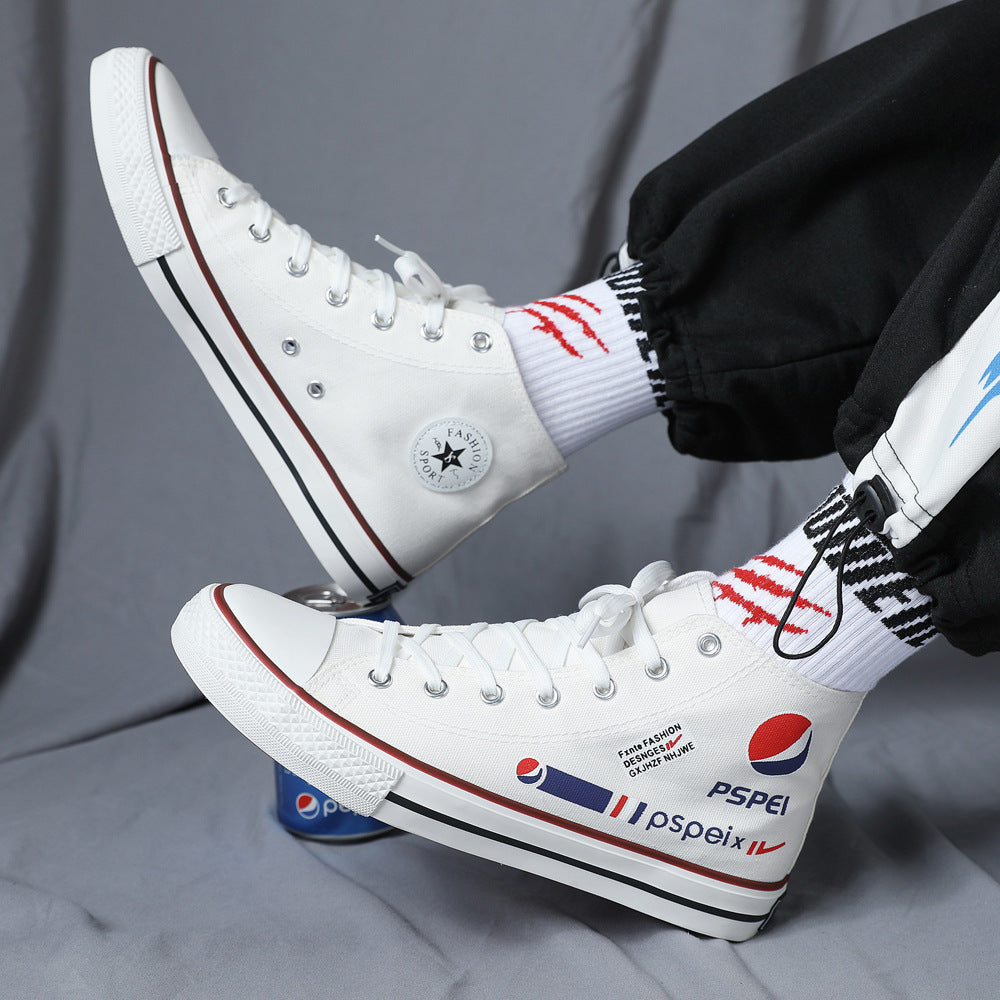 2023 new shoes Pepsi-Cola joint college style limited edition trend all-match high-top male student canvas shoes 