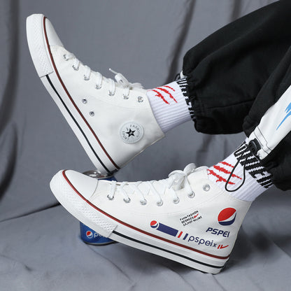 2023 new shoes Pepsi-Cola joint college style limited edition trend all-match high-top male student canvas shoes 