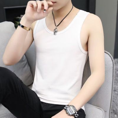 အမျိုးသားဝတ် Vest Elastic Tight Solid Colour Undershirt Sports Vest Men's Summer Slim Shaped Shoulder Backing Shirt ခေတ်မှီလက်ကား