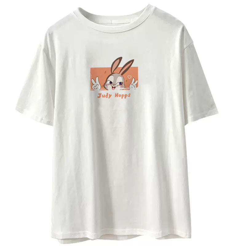 Guochao brand white rabbit short-sleeved t-shirt women's spring and summer loose design sense niche unique chic top 