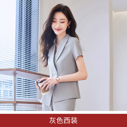 Spring and summer short-sleeved suit jacket women's thin fashion temperament manager professional suit suit female hotel front desk work clothes 