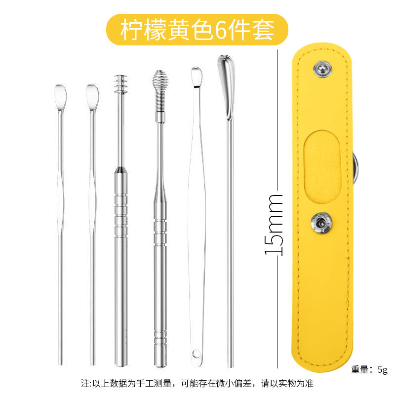 ထုတ်လုပ်သူ stainless steel ear scoop 6-piece set portable ear scoop ear set အိမ်သုံး spiral ear scoop ear pick tool 