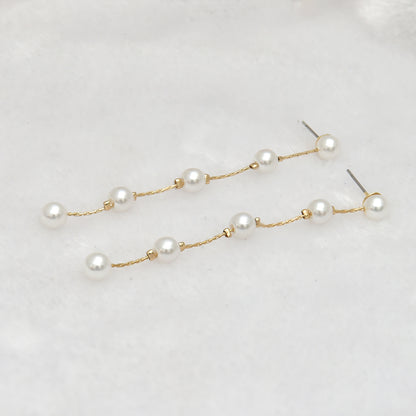 Simple imitation pearl tassel earrings niche design high-end ins style earrings fashion all-match face-lift earrings 