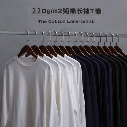 220 grams of heavy cotton bottoming shirts for men and women in autumn and winter the same style solid color cotton white long-sleeved couple wear T-shirts 