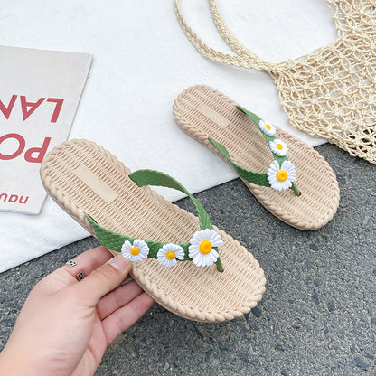 2023 new flower summer flip-flops women's outerwear Korean version wear-resistant ladies flat sandals and slippers on the beach 