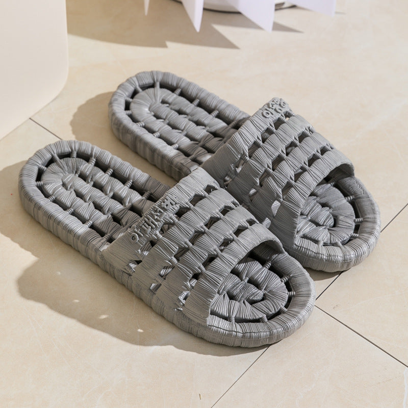 Factory direct selling home slippers four seasons bath leaking drag men and women soft bottom hollow anti-slip couple bathroom sandals and slippers