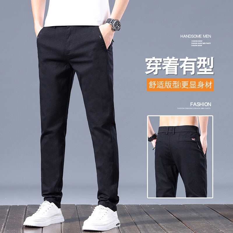 2023 Spring and Autumn New Casual Pants Men's Straight Slim Elastic Elastic Waist Overalls Youth Men's Trousers Wholesale 