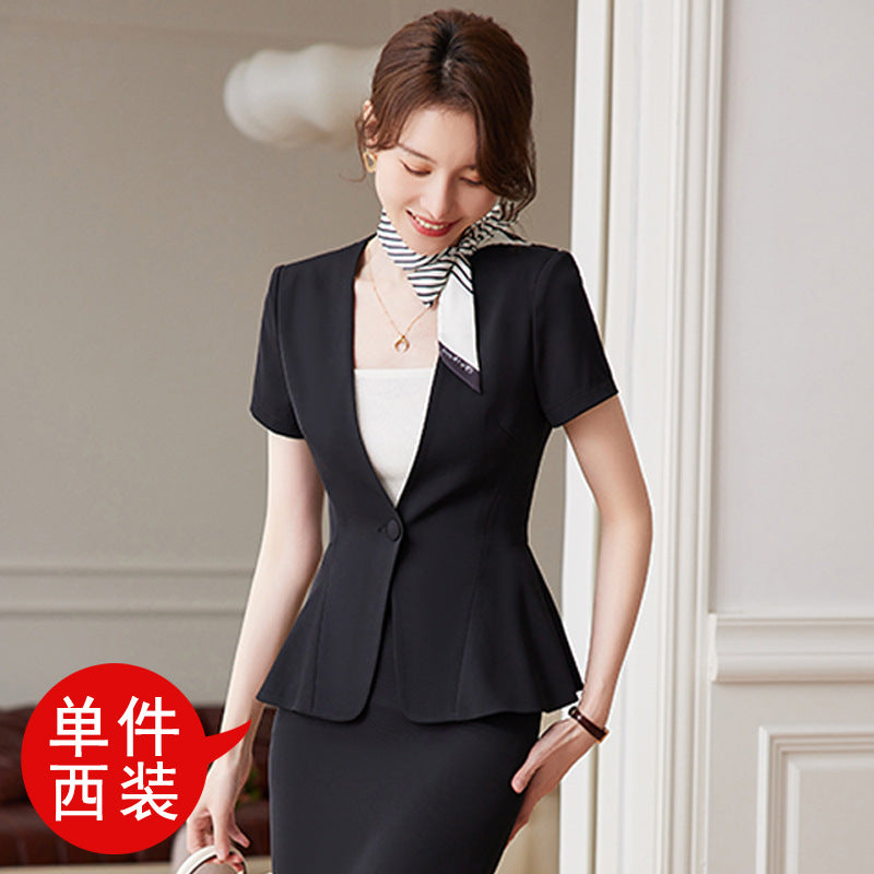 Short-sleeved professional suit suit female summer thin front desk suit temperament beauty salon overalls female stewardess uniform 