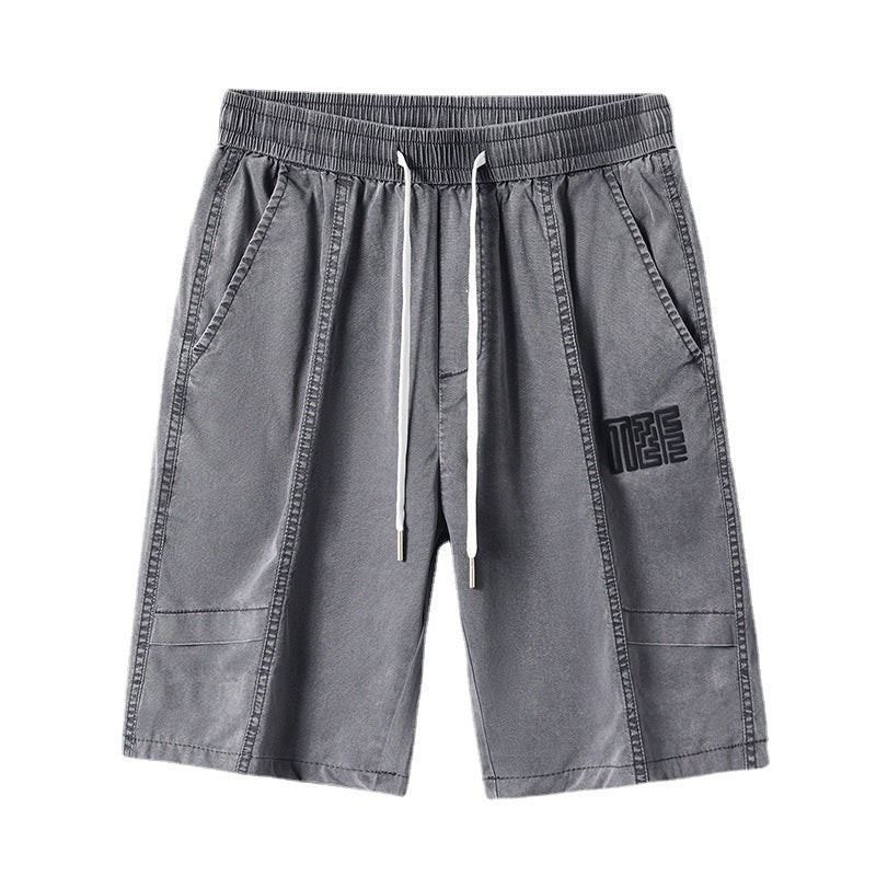 Summer ice silk thin casual shorts men's loose straight sports tooling five-point pants tencel non-ironing quick-drying pants 