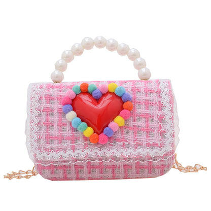 New Children's Small Square Bag Cartoon Cute Fragrant Style Shoulder Bag Fashion Love Jewelry Chain Crossbody Bag လက်ကား 