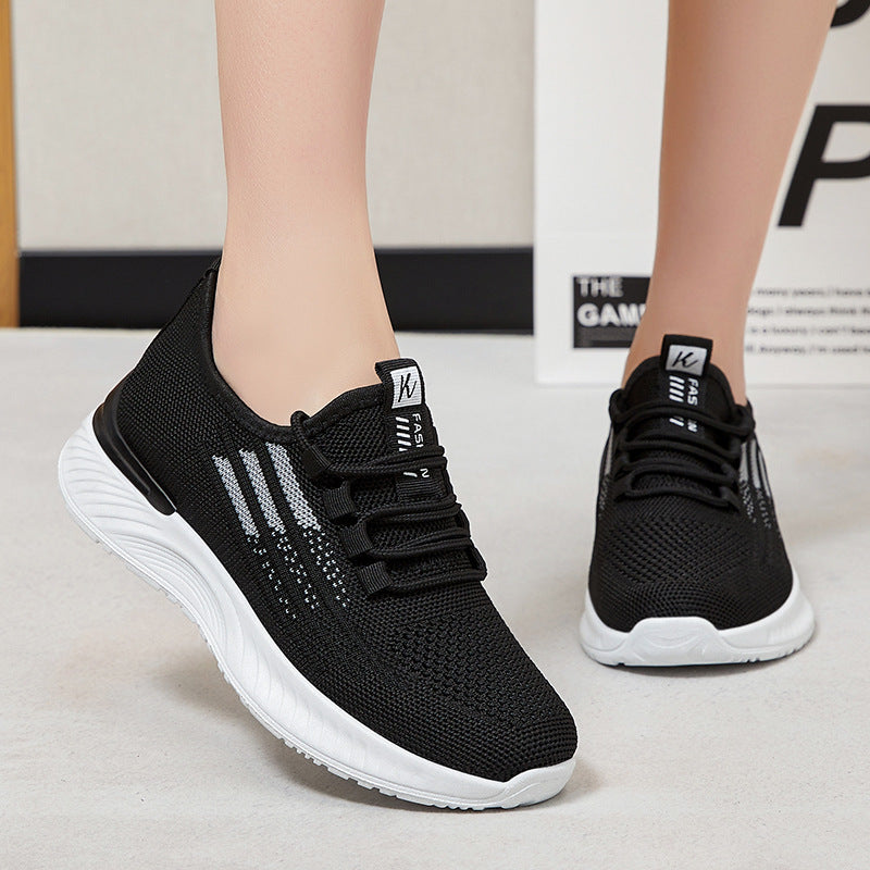 Shoes women's 2023 summer new breathable casual shoes manufacturers wholesale soft bottom comfortable flying woven sports women's shoes 