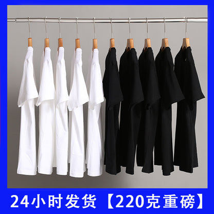 日本纯棉纯色短袖T恤男女打底衫白色体桖大码纯黑长袖男士半袖t桖