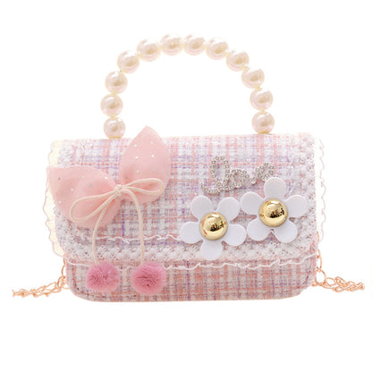 Fashionable Princess Little Fragrance Girls Crossbody Bag Pearl ကလေးလက်ကိုင်အိတ် Korean Style Bow Shoulder Bag 