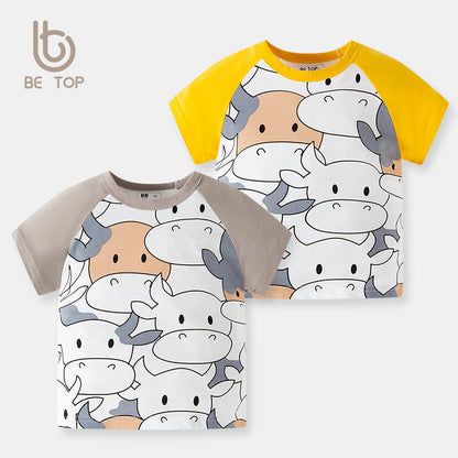 be top new men's T-shirt နွေရာသီ ကလေးဝတ် ချည်သားစစ်စစ် လက်တို နွားမကလေး နွေရာသီ ကလေးအဝတ်အစား one piece drop shipping 