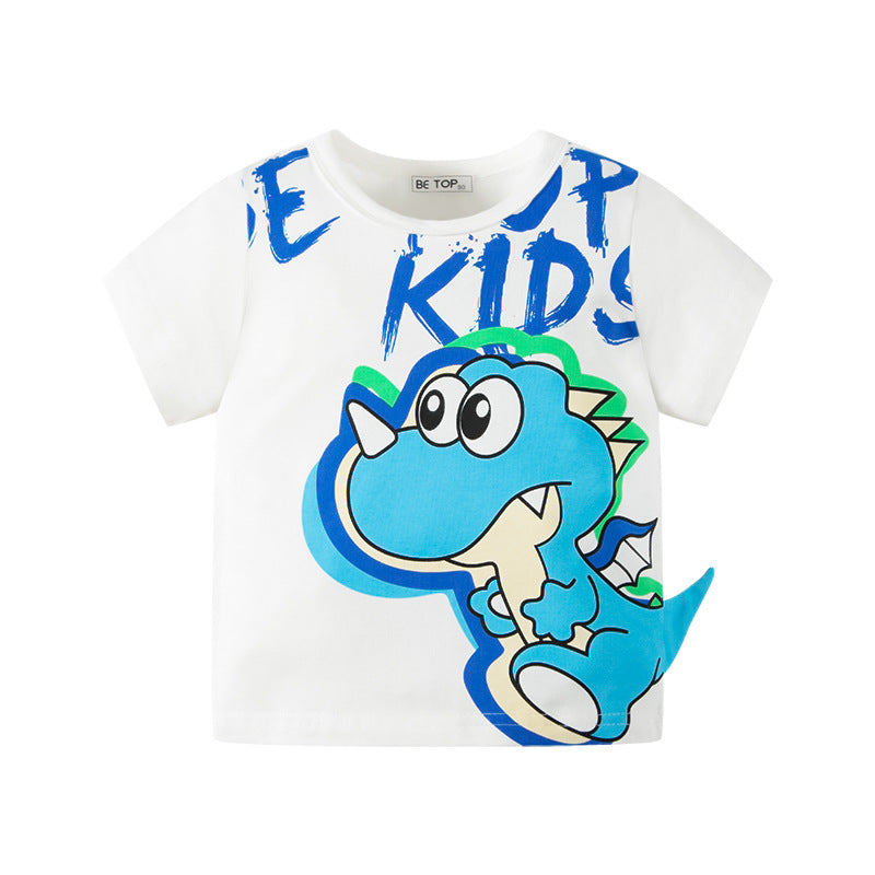 2024 New Summer Three-dimensional Dinosaur Children's Short-sleeved T-shirt Boys Cartoon Cotton Top Summer Clothes One Piece Delivery 