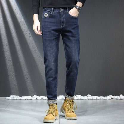 Counter quality men's long trousers high elastic slim fit full bottom printed small straight jeans cotton hot sale 