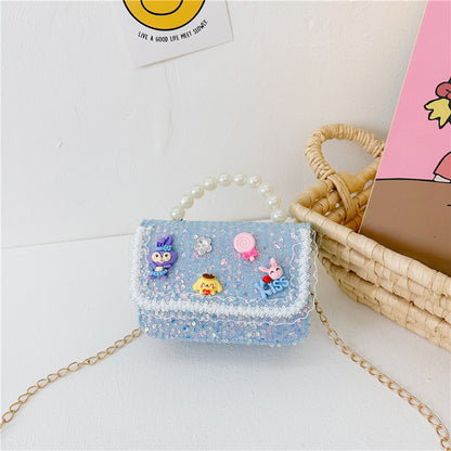 New Pearl Handbag Fashion Chain Crossbody Bag Cute Girly Small Fragrance Style Shoulder Bag Coin Small Square Bag 