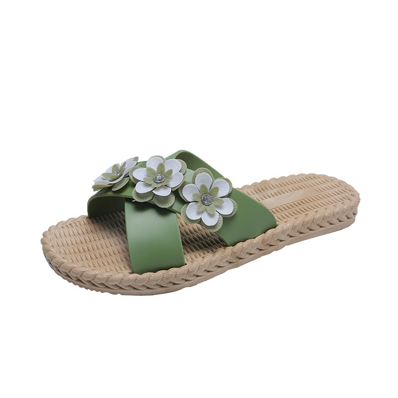 2022 New Flower Summer Slippers Women's Outerwear Fashion Korean Version Wear-resistant Non-slip Women's Flat Sandals and Slippers Wholesale 