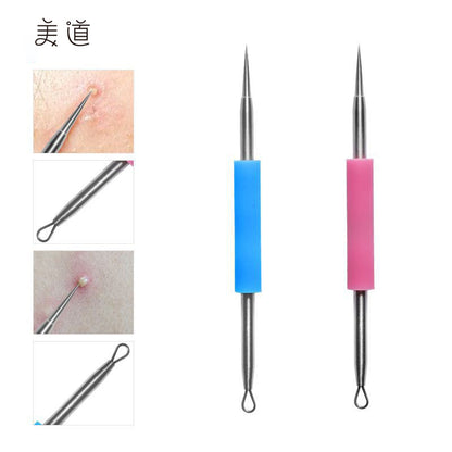 Stainless steel double-ended acne needle silicone non-slip acne needle blackhead acne clip beauty set tool 