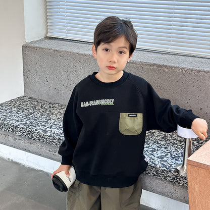 Mikoshi children's clothing children's autumn clothing boys' sweatshirts spring and autumn styles for middle and large children 2024 autumn new casual tops trend 