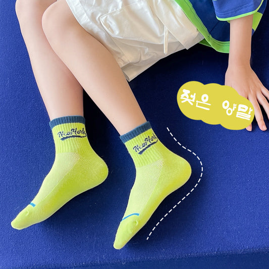 Minliu children's socks summer sports mid-tube socks letter tide socks breathable mesh boys cotton socks student socks wholesale 