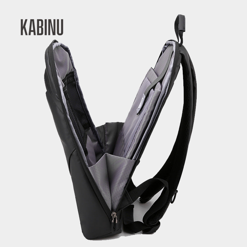 Kabinu backpack 2021 new men's computer backpack leather film solid color single layer lightweight logo business 