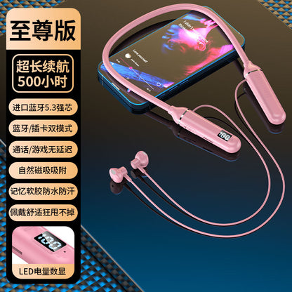 Neck-mounted wireless bluetooth headset with digital display function large-capacity semi-in-ear sports stereo neck-mounted headset 