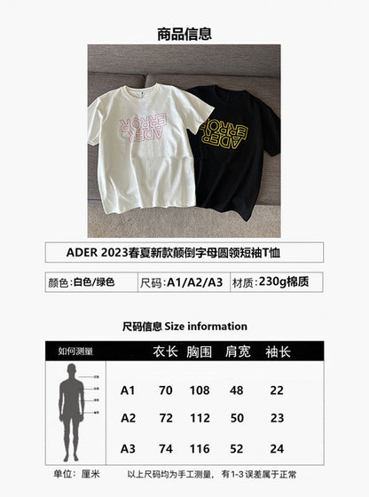 ADER 夏季新款反向倒印字母短袖 2023休闲印花宽松情侣上衣男女款