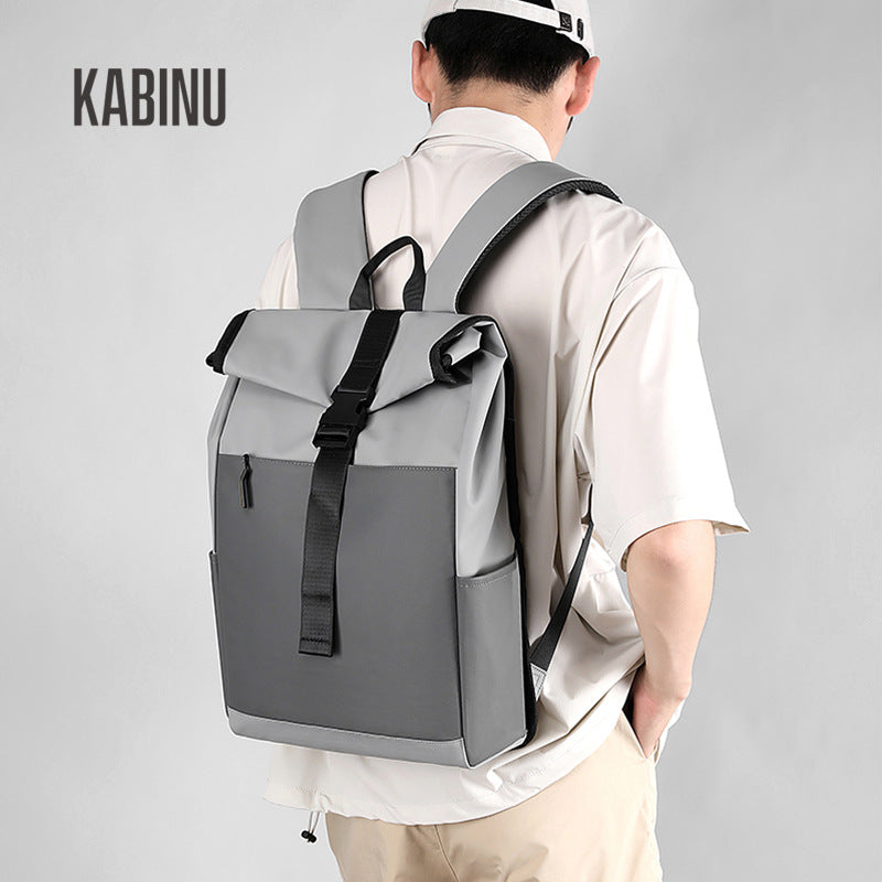 Kabinu leather film backpack casual fashion contrasting color business computer bag water-repellent backpack middle school student school bag 