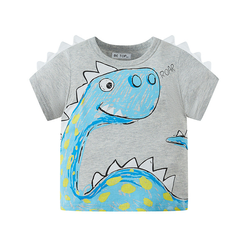 Cartoon dinosaur summer clothes for children, boys, babies, Korean style tops, short-sleeved T-shirts, pure cotton children's clothing, wholesale, one piece delivery 