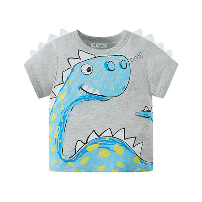 Cartoon dinosaur summer clothes for children, boys, babies, Korean style tops, short-sleeved T-shirts, pure cotton children's clothing, wholesale, one piece delivery 