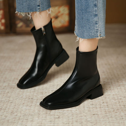 3103-2 square toe thick heel women's boots 2022 new Korean style fashion short boots women's side zipper low tube middle heel women's boots 