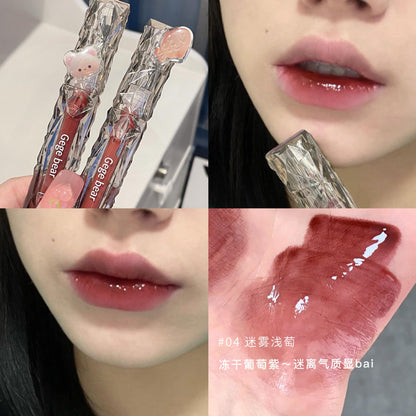 Gege bear ကြည်လင်ပြတ်သားသောစိန်မှန် lip glaze water gloss mirror whitening သည် သစ်အယ်သီးအညိုရောင်နွေဦးရာသီနှင့် နွေရာသီနှုတ်ခမ်းနီကို ကပ်ရန်မလွယ်ကူပါ။ 