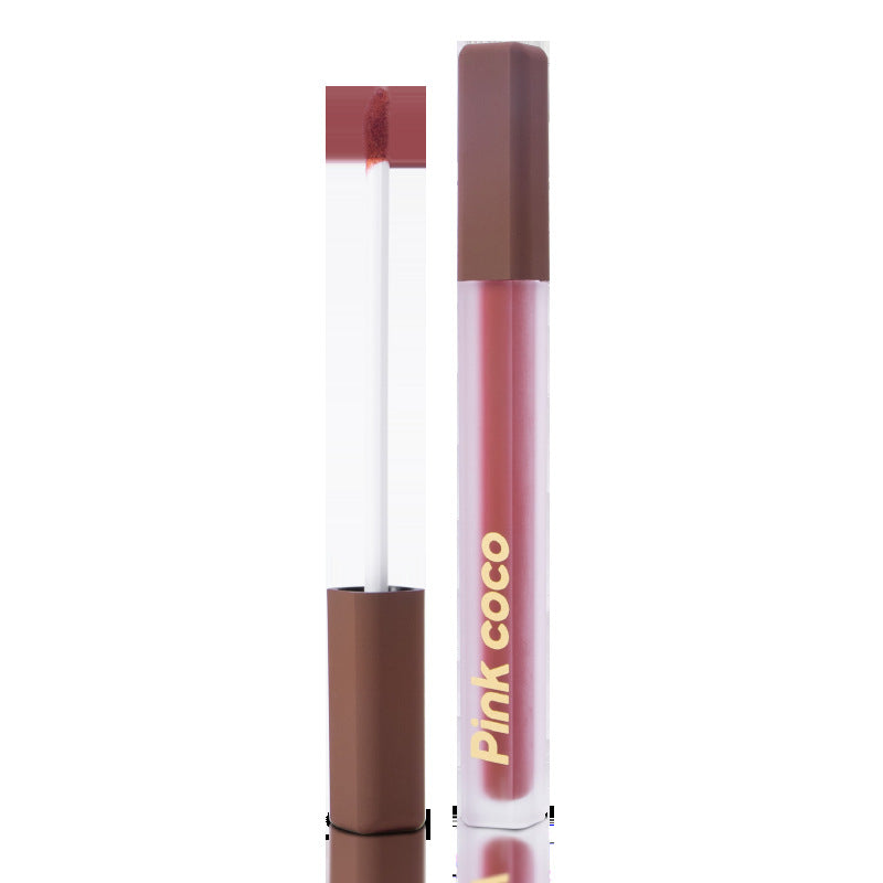 Pink Coco Lip Glaze Matte Non-stick Cup Lipstick Soft Mist Whitening Light Satin Pink Mist Lip Glaze Student 