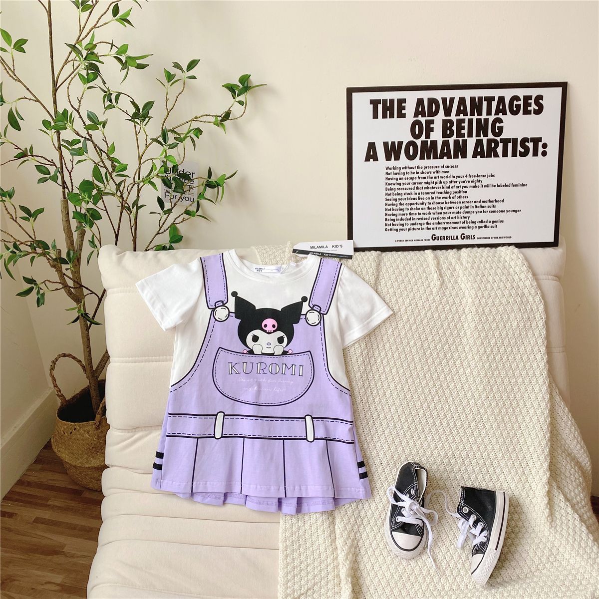 2023 Spring and Autumn New Style Children's Baby Girl Cartoon Print Fake Two-piece Dress Fashionable and Trendy 