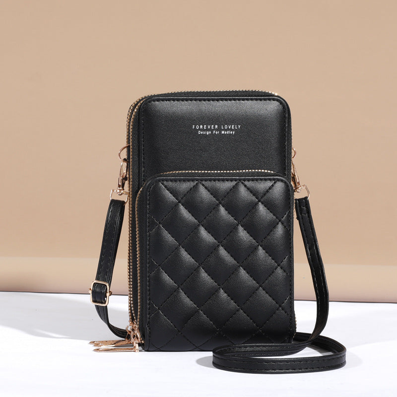 2022 New Large Capacity Multifunctional Fashion Simple Shoulder Small Bag Diagonal Three-Layer Zipper Mobile Phone Bag Women 