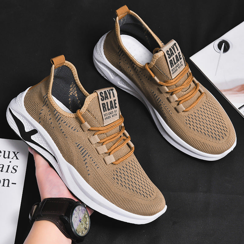 Flying weaving men's shoes student casual shoes 2023 new foreign trade men's shoes soft bottom lace outdoor breathable mesh shoes 