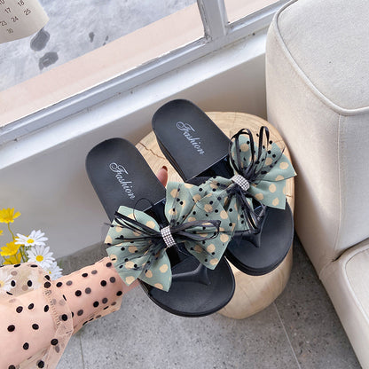 2022 new spring and summer sandals and slippers for women to wear fashion Korean version of the bow net red thick-soled slippers non-slip and wear-resistant 