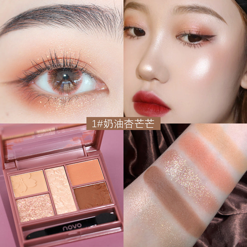 NOVO Romantic Country Nine Colour Eyeshadow Palette Glitter Powder Pearlescent Sequins Makeup Palette နူးညံ့သိမ်မွေ့သော Earth Color Eyeshadow လက်ကား