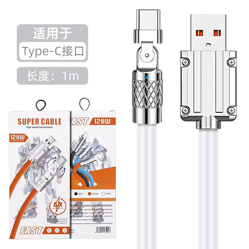 Baitong Super Flash Charge 120W Mecha Zinc Alloy သည် 180 ဒီဂရီ Antifreeze Silicone Bold Fast Charge Data Cable ကို လှည့်နိုင်သည်။