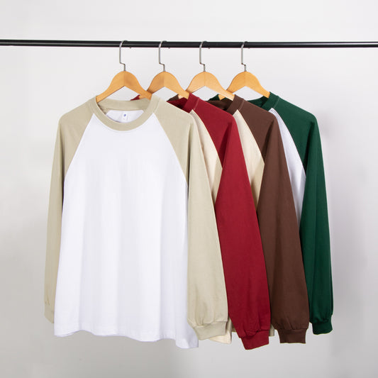 2023 autumn new youth popular round neck long-sleeved T-shirt men and women loose cotton color matching raglan sleeve casual top 